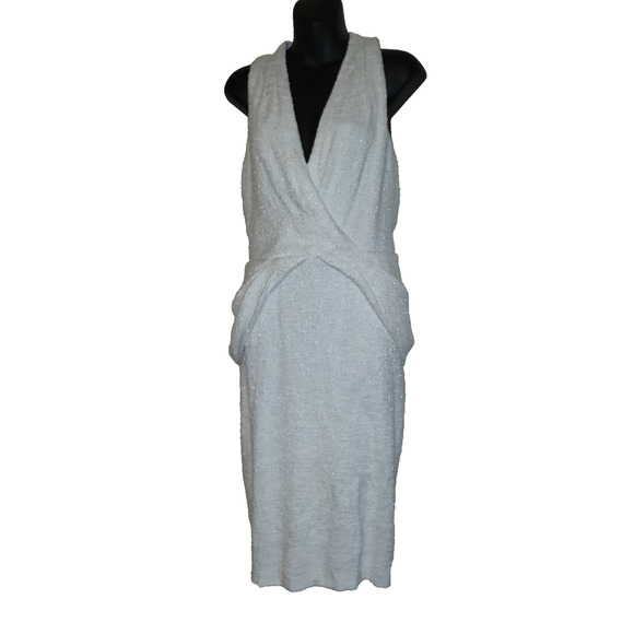 Badgley Mischka Dress Womens Plus 16 White Party Formal Gown Sparkly Peplum Text - Picture 1 of 16